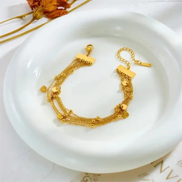 OREK Multi Layered Chain Stainless Steel 18k PVD Gold plated Bracelet Anti Tarnish Gold Plated Jewelry 2.5 Micron Premium Finish Long Lasting with 1 Year Exchange Warranty