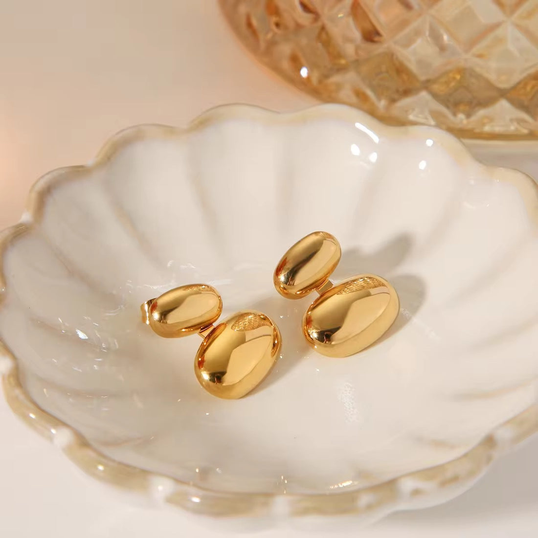 Dainty PVD Gold Plated Smooth Glassy Vintage Studs