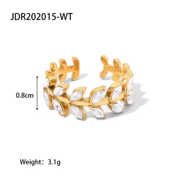Dainty Branch Leaf Design White Cubic Zirconia Adjustable Ring