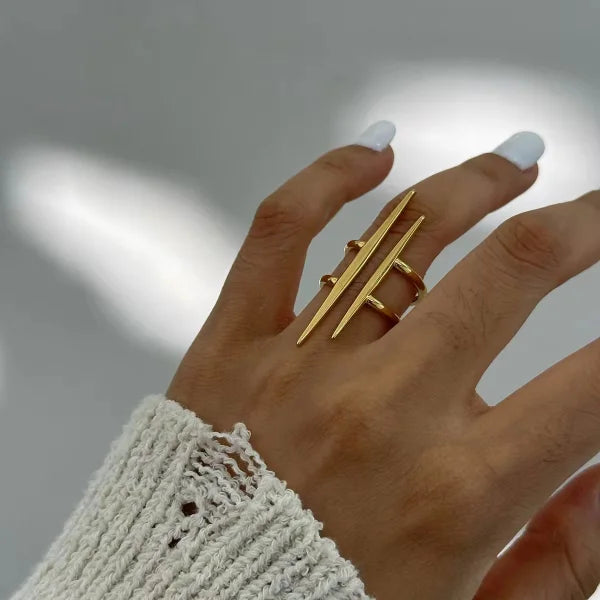 OREK Parallel Double Layer Line Hollow Vinatage Open Ring Anti Tarnish Gold Plated Jewelry 2.5 Micron Premium Finish Long Lasting with 1 Year Exchange Warranty