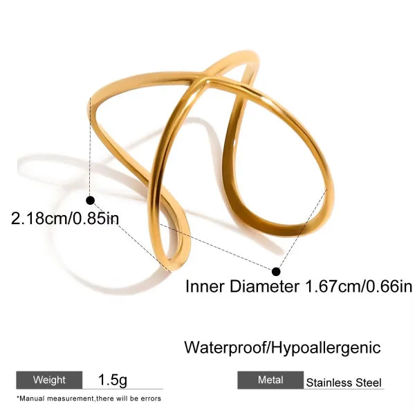 BOLD Crossover line design 18k Gold Plated Adjustable Ring