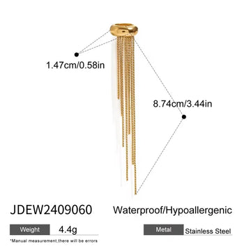 18K Tassel Clip-On Earrings Single Peace Sophisticated Drop Style
