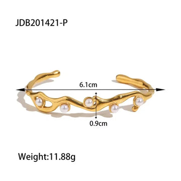 Irregular Opening Nature Stone Pearl Bangles