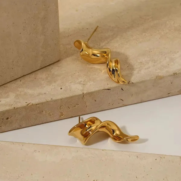 Irregular Twisted Shaped 18K Gold Plated Chunky Tarnish Free Earing