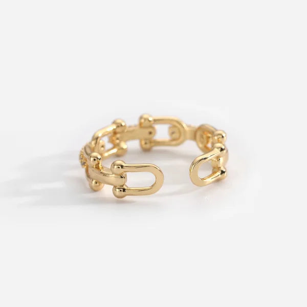18k U shaped Lock Chain Brass Copper Cubic Zircon Opening Rings