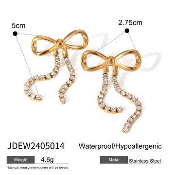 Dainty 18K Gold Plated Bow-Shaped Tassel Long Earrings 16 Reviews (4.4/5)