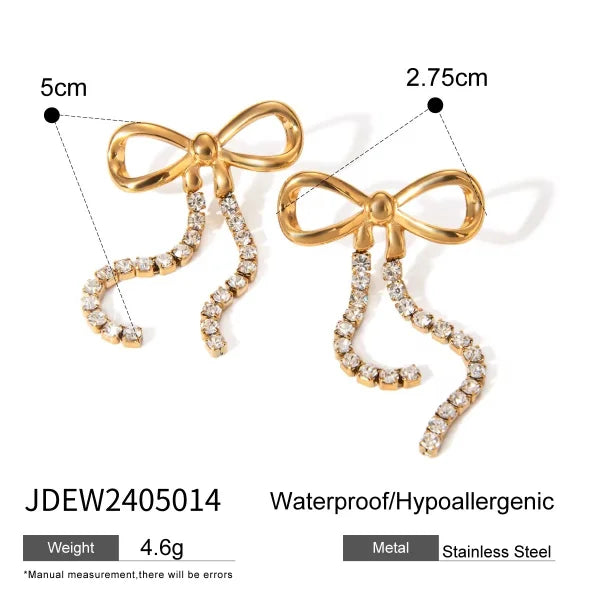 Dainty 18K Gold Plated Bow-Shaped Tassel Long Earrings 16 Reviews (4.4/5)