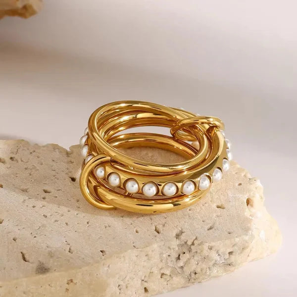 18k Gold Rings Two Tone Double Finger Ring set