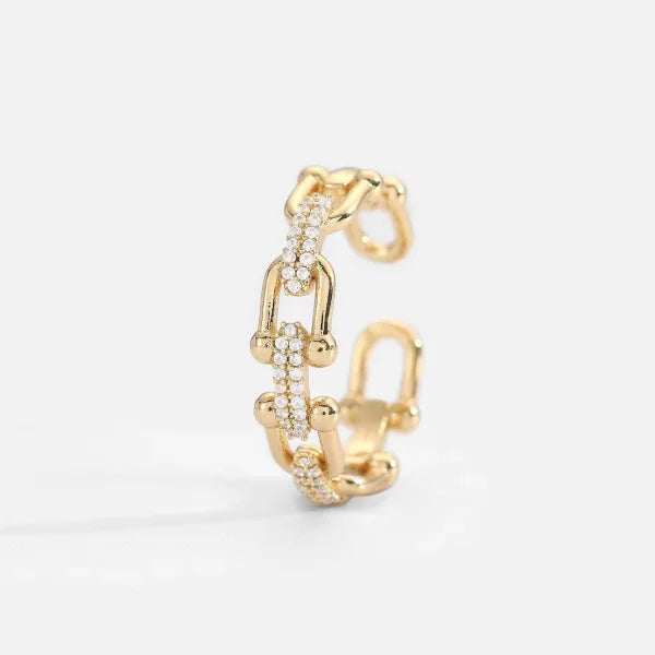 18k U shaped Lock Chain Brass Copper Cubic Zircon Opening Rings
