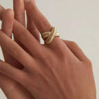 OREK Shell Shape Cross Double Layered Geometric Ring Anti Tarnish Gold Plated Jewelry 2.5 Micron Premium Finish Long Lasting with 1 Year Exchange Warranty