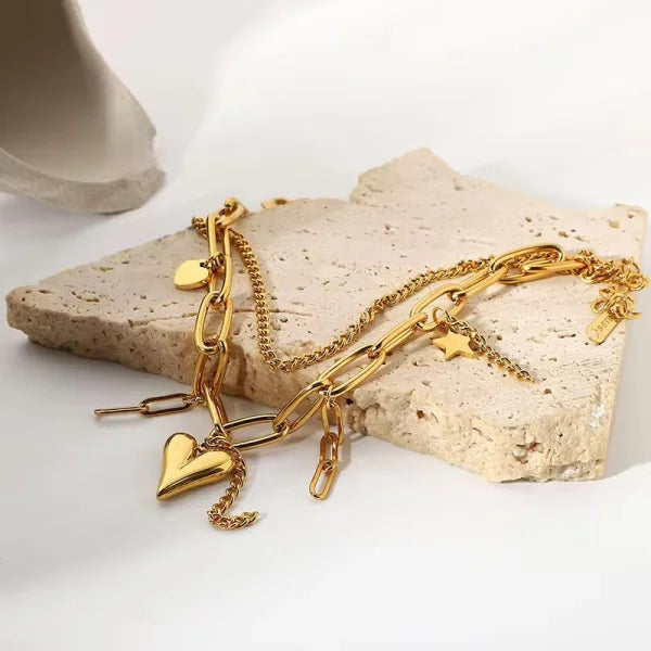 Close-up of Orek Luxura Bead Chain Bracelet bracelet detail, a double-layer chain paired with a row o