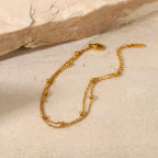 OREK 18k Gold Plated Beads Double Layer Chain Bracelet Anti Tarnish Gold Plated Jewelry 2.5 Micron Premium Finish Long Lasting with 1 Year Exchange Warranty