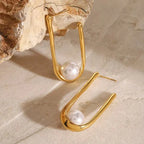 OREK Sophisticated U 18K Gold Shell Pearl Earrings Anti Tarnish Gold Plated Jewelry 2.5 Micron Premium Finish Long Lasting with 1 Year Exchange Warranty