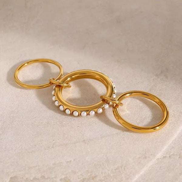 18k Gold Rings Two Tone Double Finger Ring set
