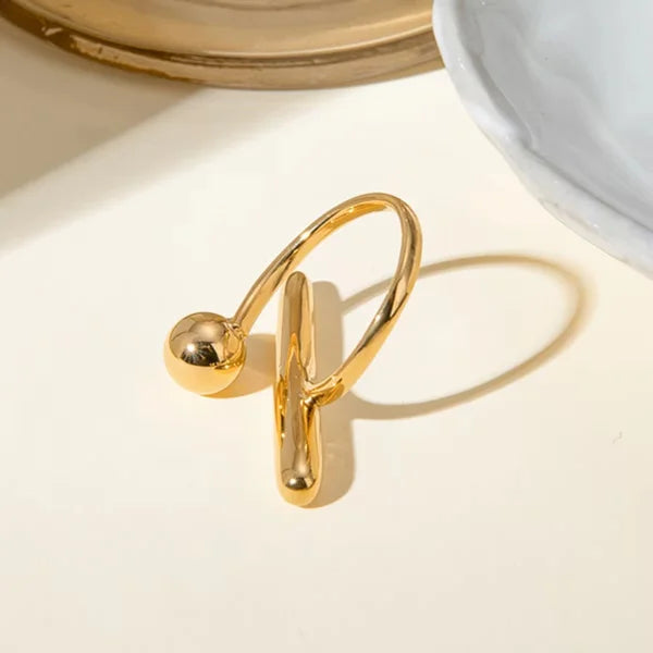 Geometric Ball Opening 18k Gold Plated Classic Ring