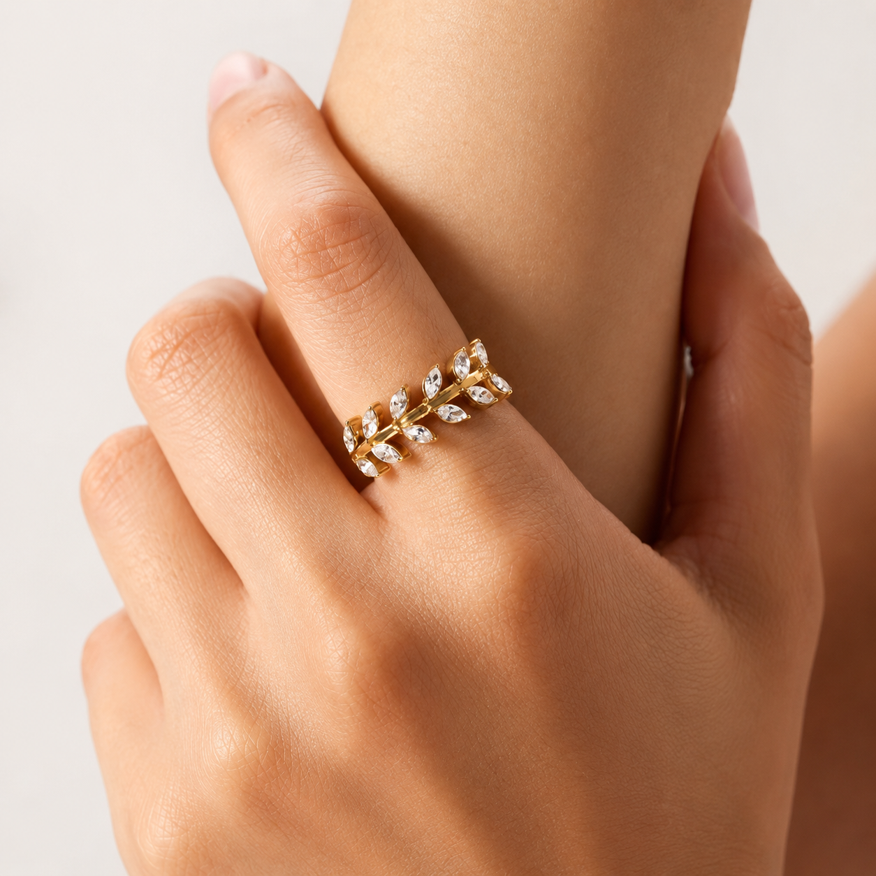 Orek Dainty Branch Leaf Ring waterproof anti tarnish ring for women