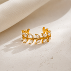 Close-up of Orek Dainty Branch Leaf Ring ring detail, a delicate branch-and-leaf silhouette li