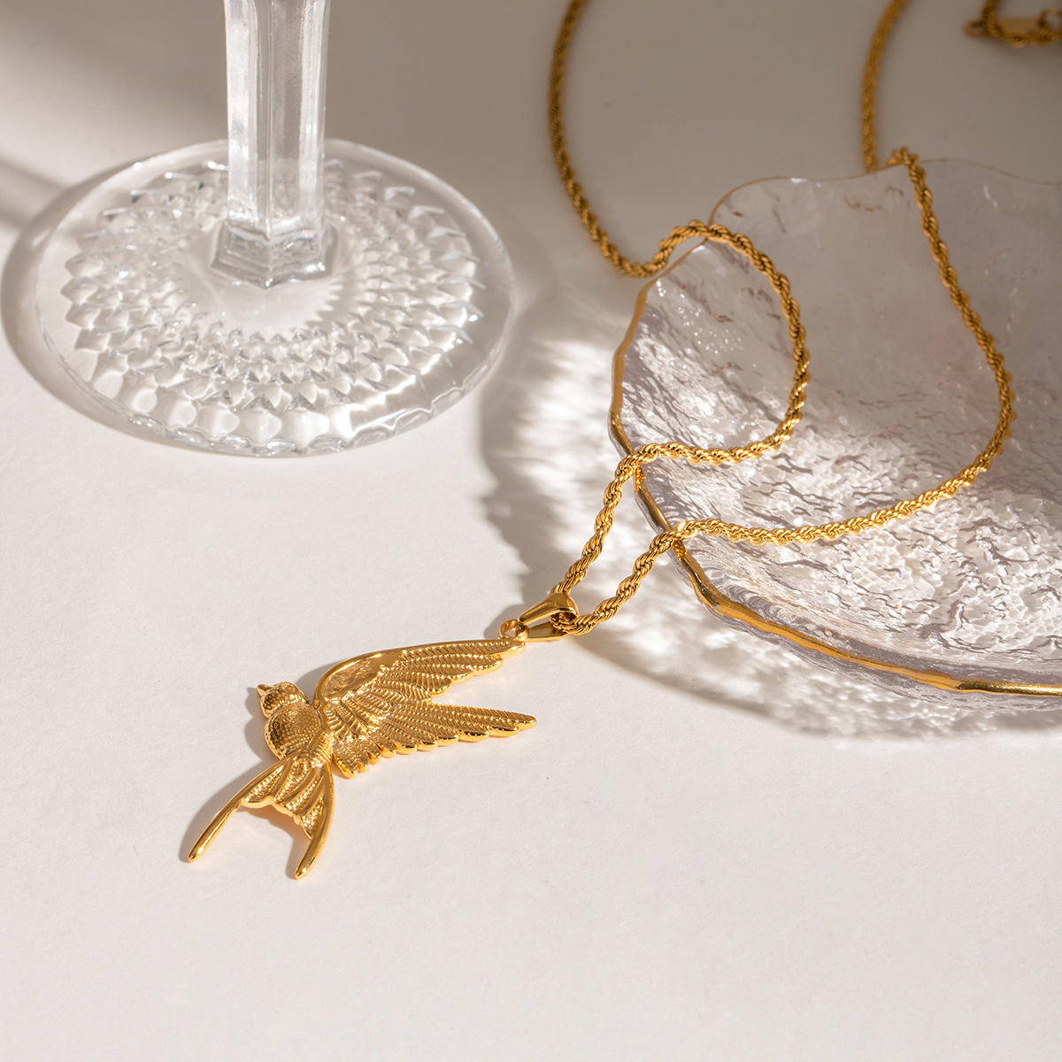 Orek Ciela Kingfisher Whisper Necklace — alternate angle, anti-tarnish gold plated