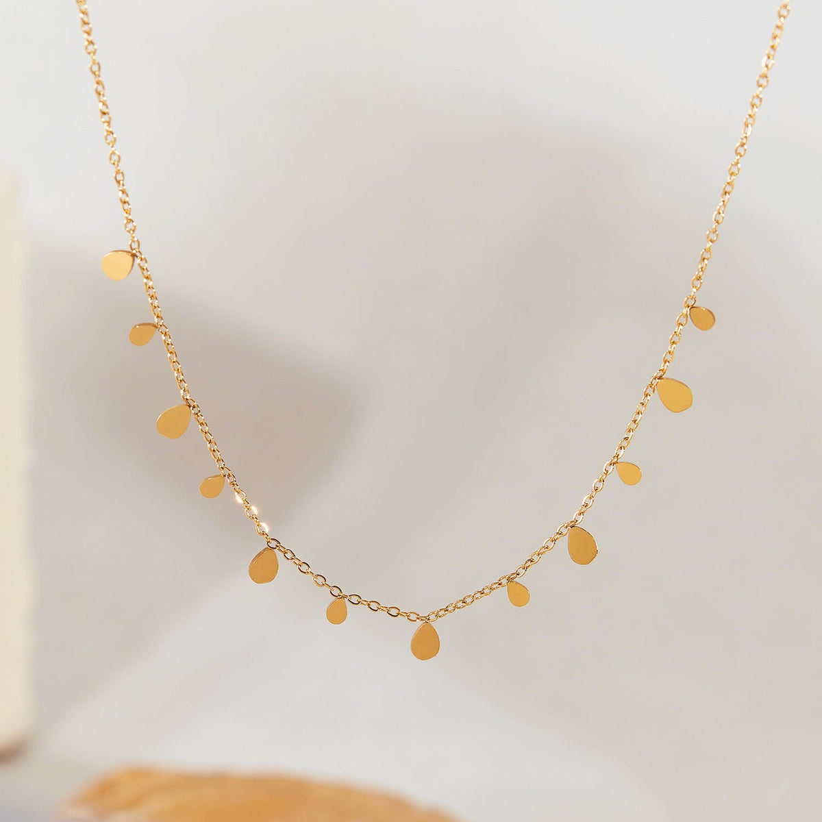 Orek Ivya Liquid Drop Necklace — alternate angle, anti-tarnish gold plated