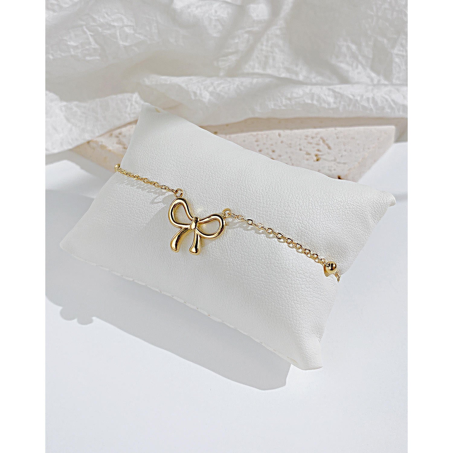 OREK Golden Bow Charm Bracelet Anti Tarnish Gold Plated Jewelry 2.5 Micron Premium Finish Long Lasting with 1 Year Exchange Warranty