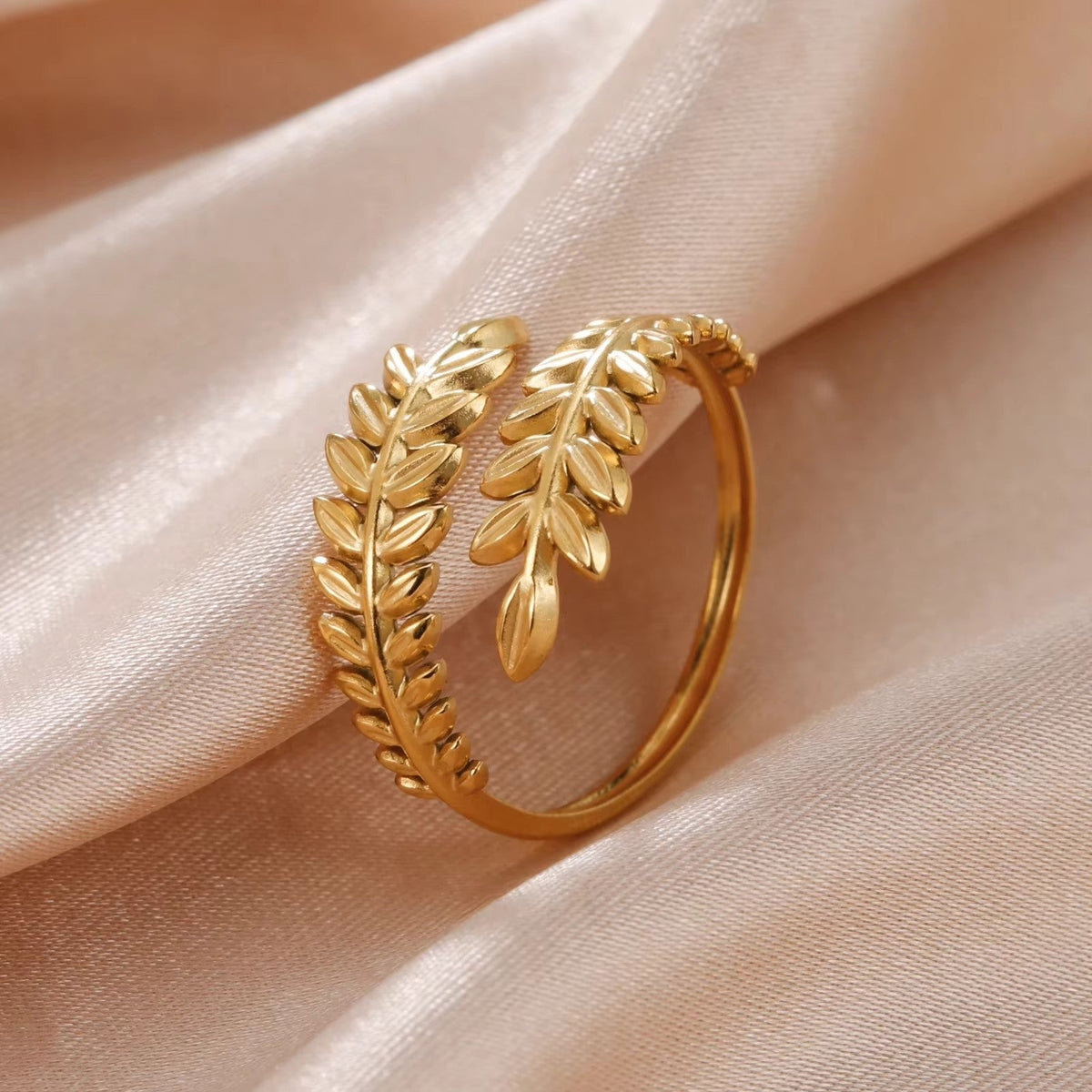 Woman wearing Orek Foliage Leaf Ring ring