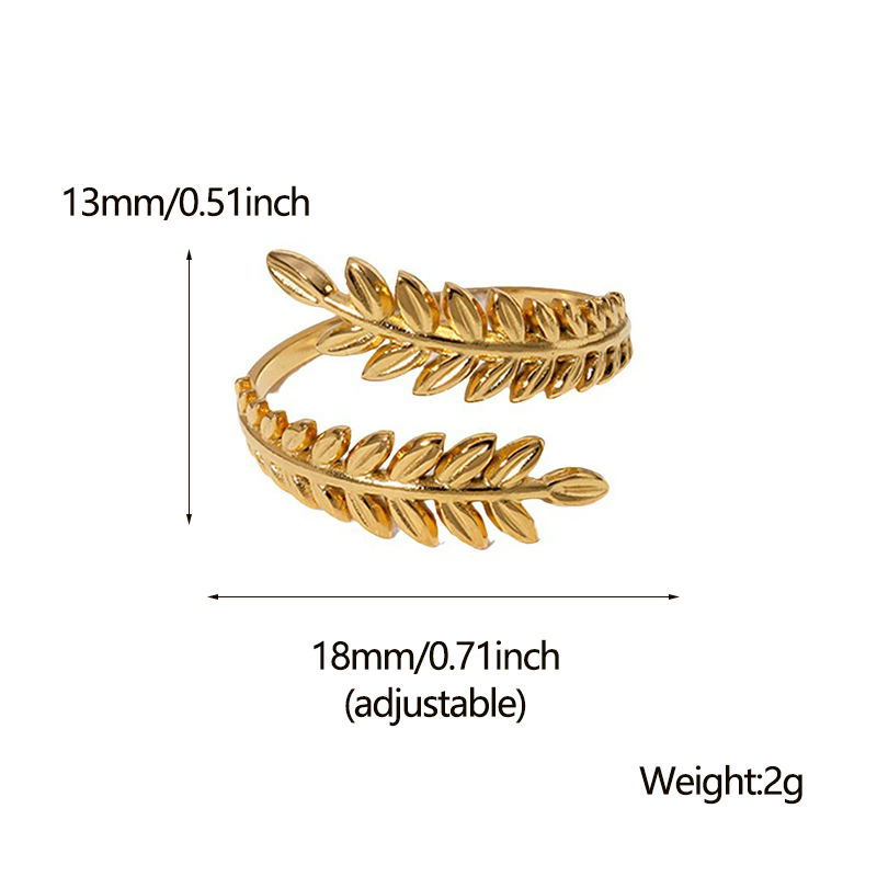 Orek Foliage Leaf Ring ring on jewellery display, an asymmetric leaf silhouette wrapping g
