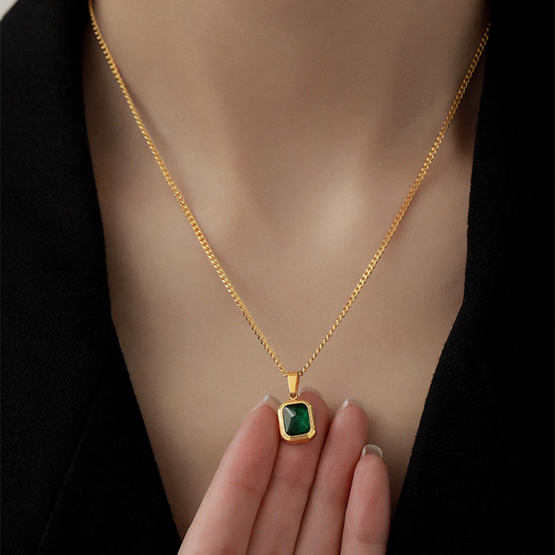 OREK Veya Emerald Poise Necklace Anti Tarnish Gold Plated Jewelry 2.5 Micron Premium Finish Long Lasting with 1 Year Exchange Warranty