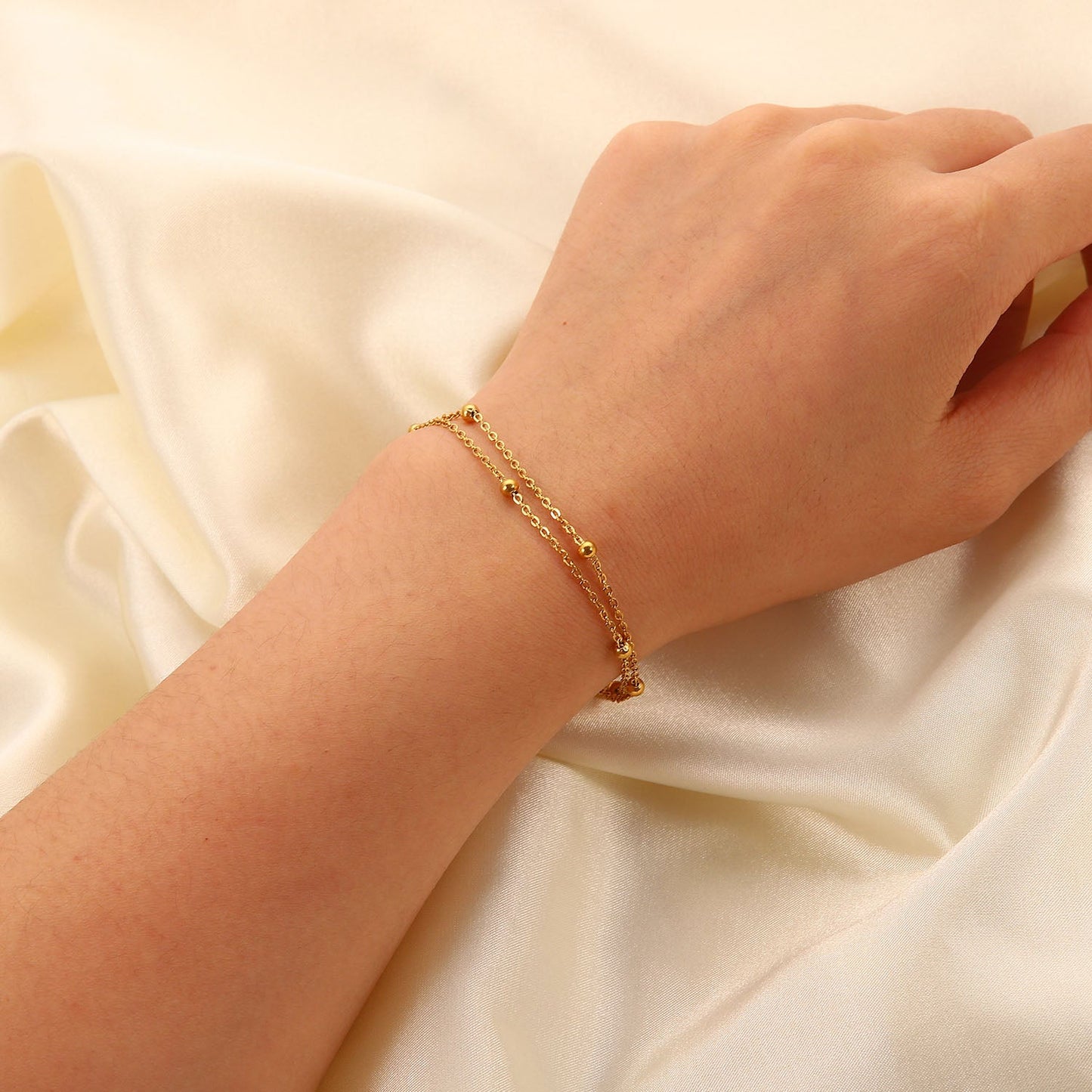 Orek Ira Double Chain Bracelet bracelet styled with everyday outfit