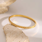 OREK White Round Zircon Diamond Clasp Bangle Bracelet 50x60 mm with Elegant Sparkle Design Anti Tarnish Gold Plated Jewelry 2.5 Micron Premium Finish Long Lasting with 1 Year Exchange Warranty