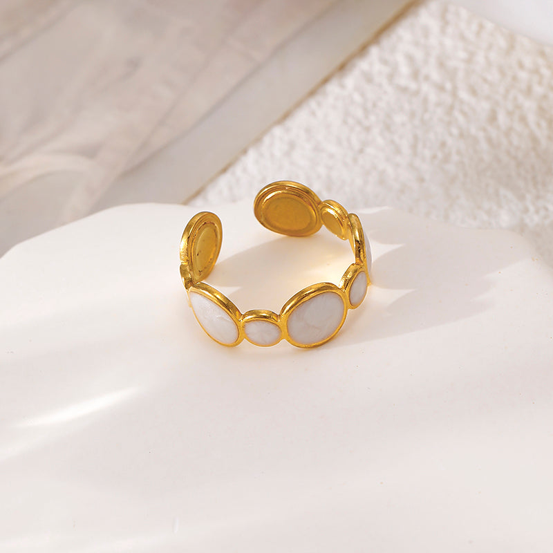 Woman wearing Orek Strata Wide Band Ring ring