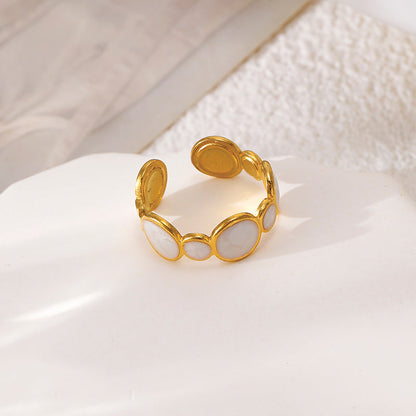 Woman wearing Orek Strata Wide Band Ring ring