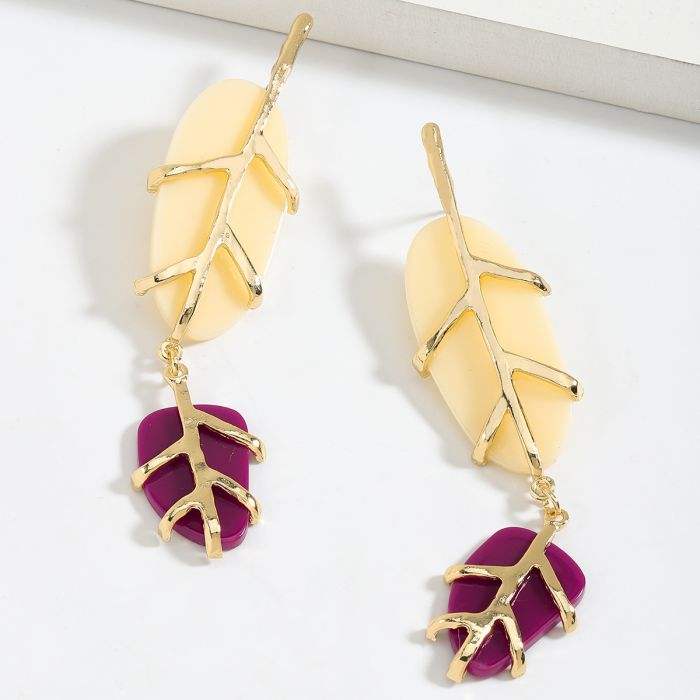 Orek Solene Boho Leaf Dangler earrings styled with everyday outfit
