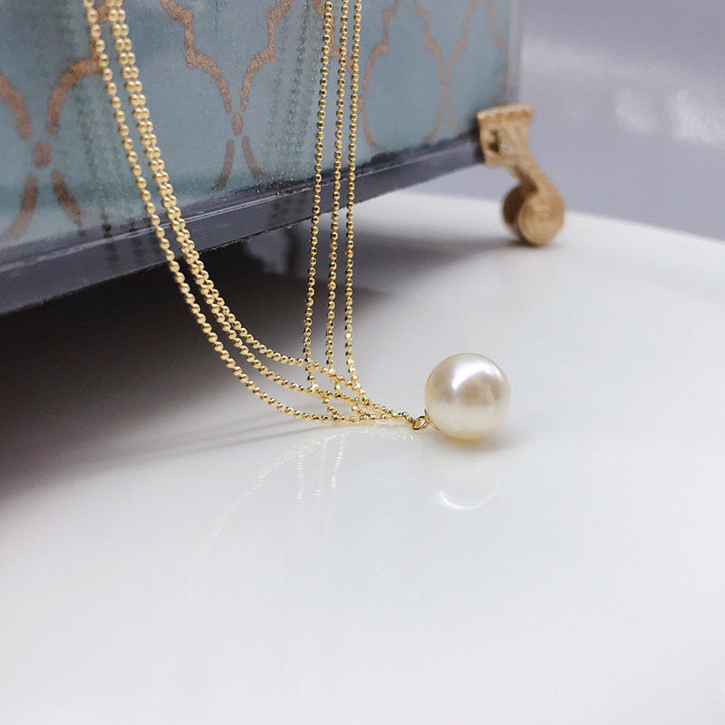 Orek Luna Siren Pearl Necklace — alternate angle, anti-tarnish gold plated