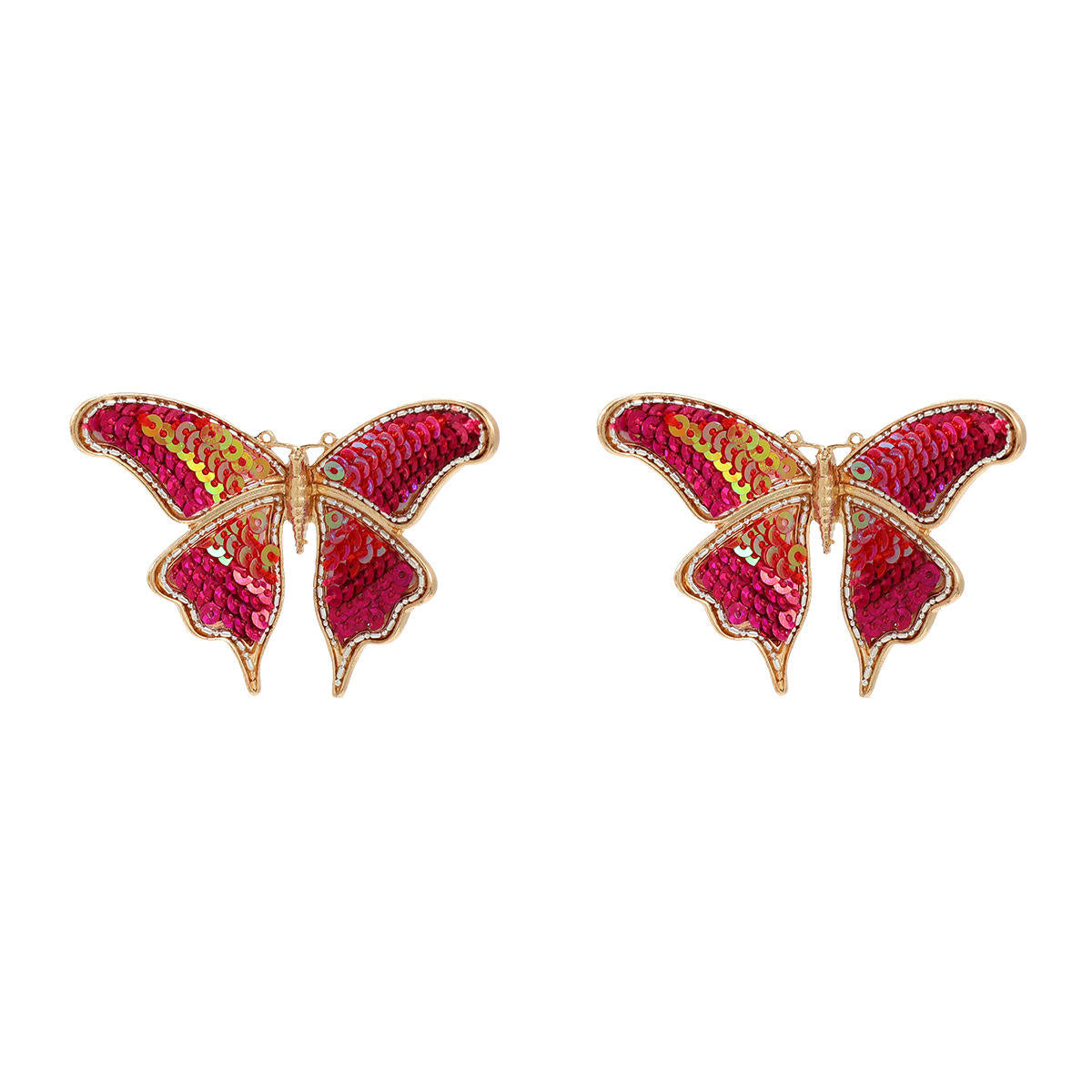 Red Sequin Butterfly Earrings – Casual Holiday Party Insect Earrings