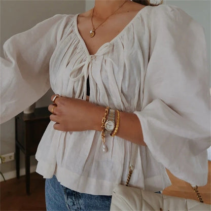 Woman wearing Orek Sora Luxe Adjustable Bangle bracelet