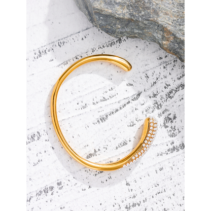 Orek Perla Pearl Inlaid Bangle bracelet styled with everyday outfit