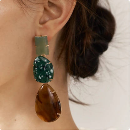 Close-up of Orek Solene Vintage Teardrop Dangler earrings detail, a long, vintage-inspired teardrop set in