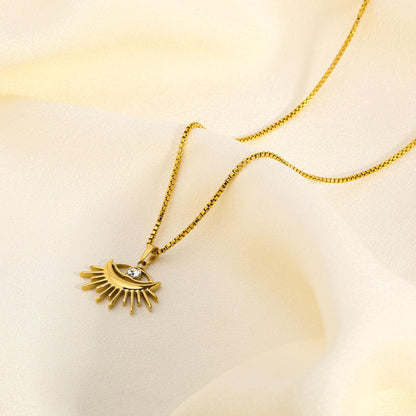 Orek Evara Guard Charm Necklace necklace on jewellery display, a vintage-inspired evil eye charm pendan