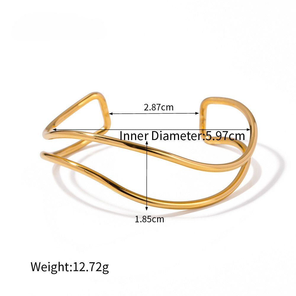 OREK 18K Gold Plated Line jewelry Minimalist Opening Double Layer Bangle Anti Tarnish Gold Plated Jewelry 2.5 Micron Premium Finish Long Lasting with 1 Year Exchange Warranty