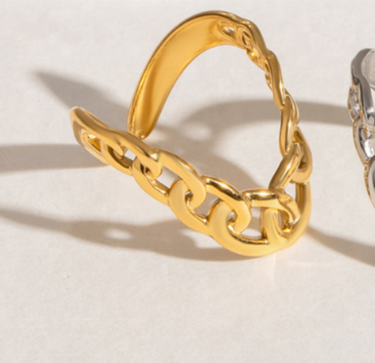 OREK Smooth chain adjustable Open ring 18k Gold Plated Retro Design Ring Anti Tarnish Gold Plated Jewelry 2.5 Micron Premium Finish Long Lasting with 1 Year Exchange Warranty