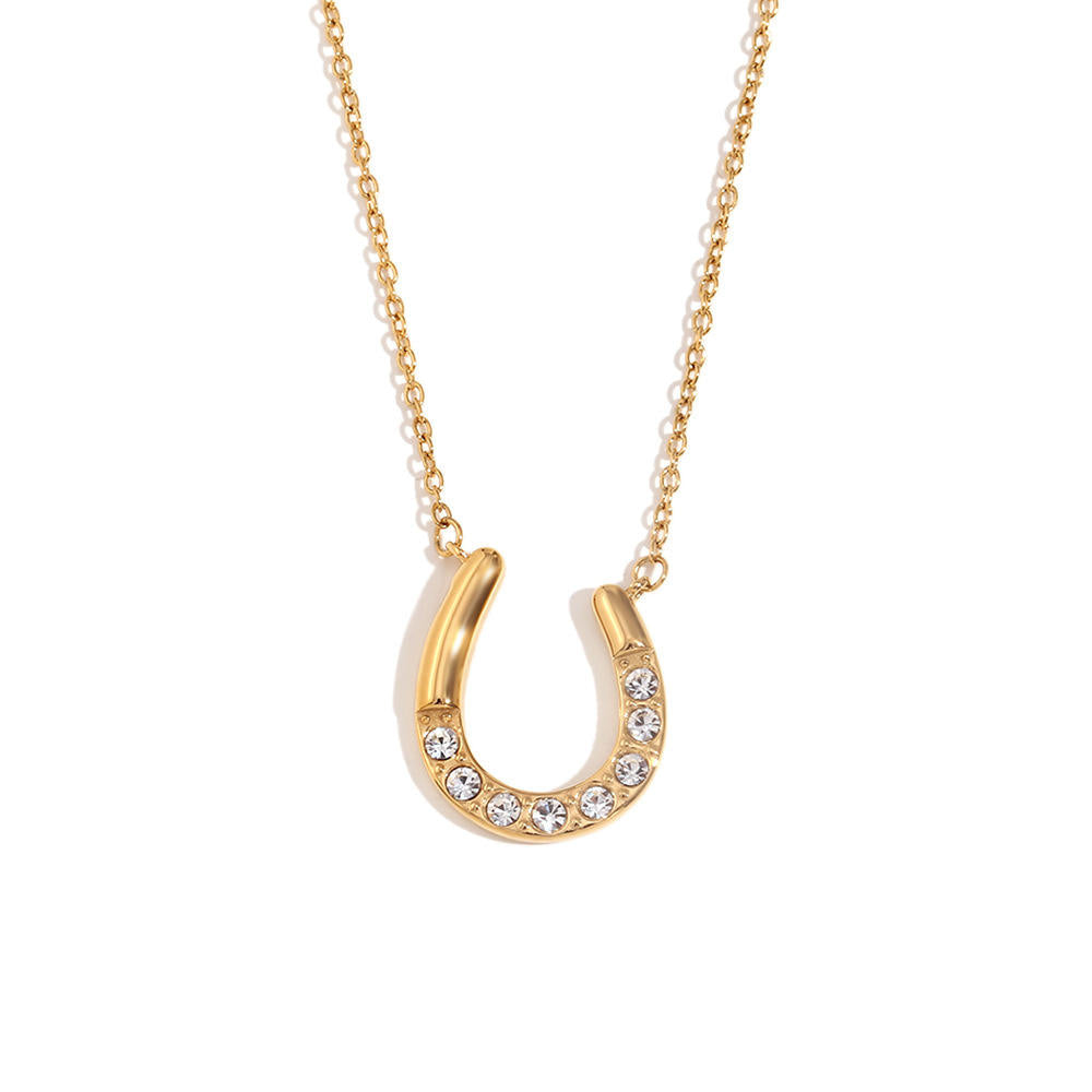 U-Shaped Asymmetrical Horsehoe Luxurious 18k Gold Plated Zircon Pendant Necklace