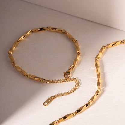 Orek Avira Mobius Bracelet bracelet on jewellery display, a mobius-strip twist that loops seamless