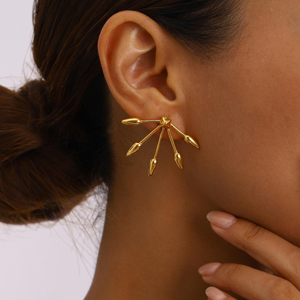 OREK Punk Spike Stud Arrow Minimalist Vintage Earrings Anti Tarnish Gold Plated Jewelry 2.5 Micron Premium Finish Long Lasting with 1 Year Exchange Warranty