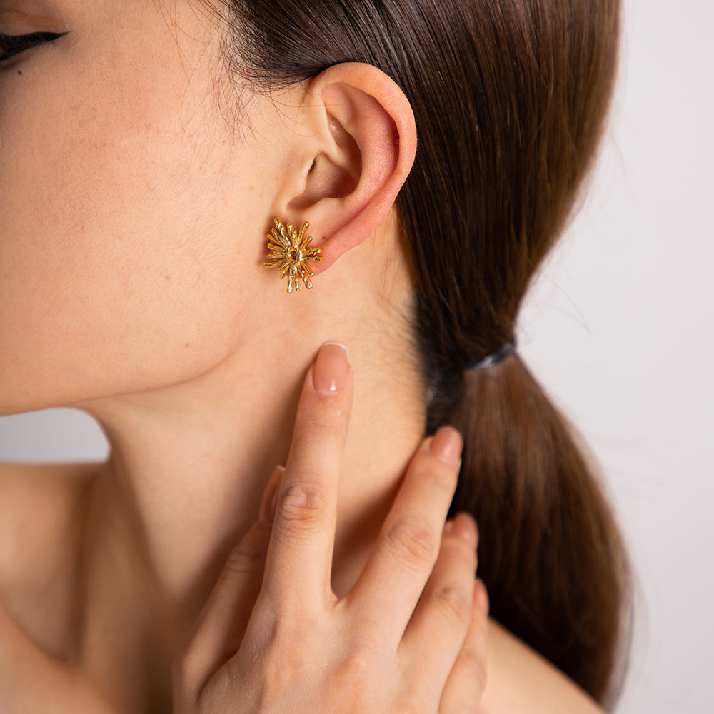 Orek Evara Burning Sun Studs earrings styled with everyday outfit