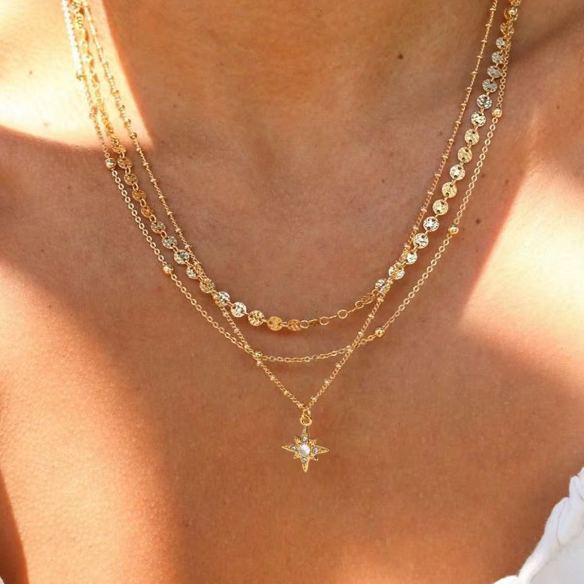 OREK Aira Star Layers Necklace Anti Tarnish Gold Plated Jewelry 2.5 Micron Premium Finish Long Lasting with 1 Year Exchange Warranty