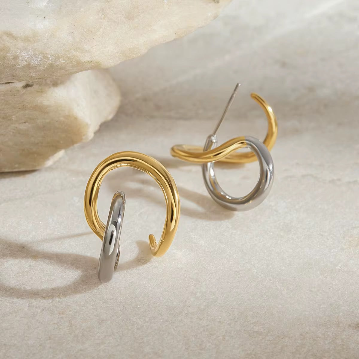 Orek Elia Dual Line Studs detail view, anti-tarnish gold plated