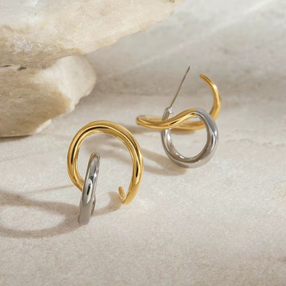 Orek Elia Dual Line Studs detail view, anti-tarnish gold plated