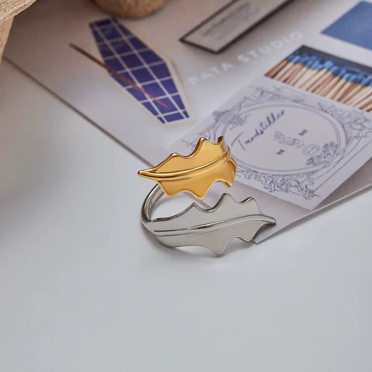 OREK Orek Leaf Accent Ring Anti Tarnish Gold Plated Jewelry 2.5 Micron Premium Finish Long Lasting with 1 Year Exchange Warranty