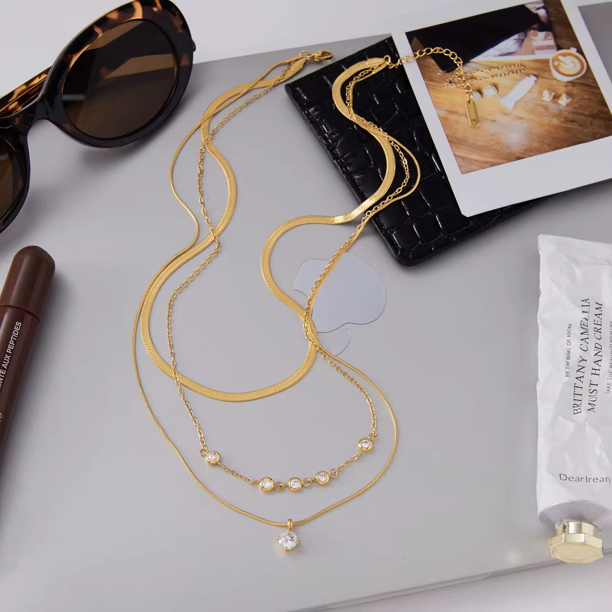 OREK Elia Luxe Layers Necklace Anti Tarnish Gold Plated Jewelry 2.5 Micron Premium Finish Long Lasting with 1 Year Exchange Warranty