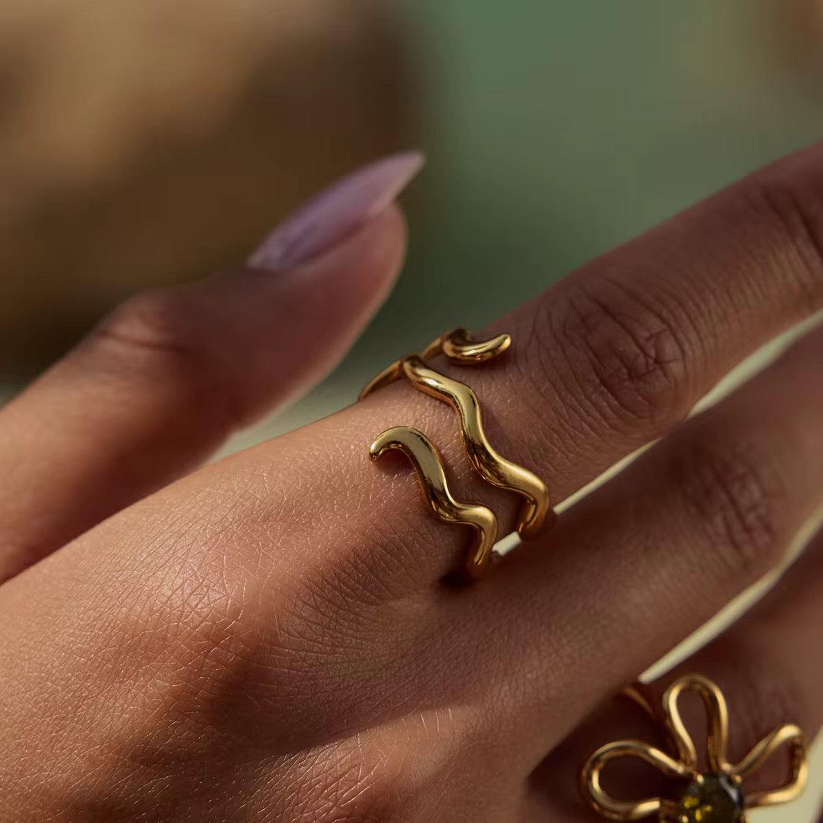 OREK Flow Ring Anti Tarnish Gold Plated Jewelry 2.5 Micron Premium Finish Long Lasting with 1 Year Exchange Warranty